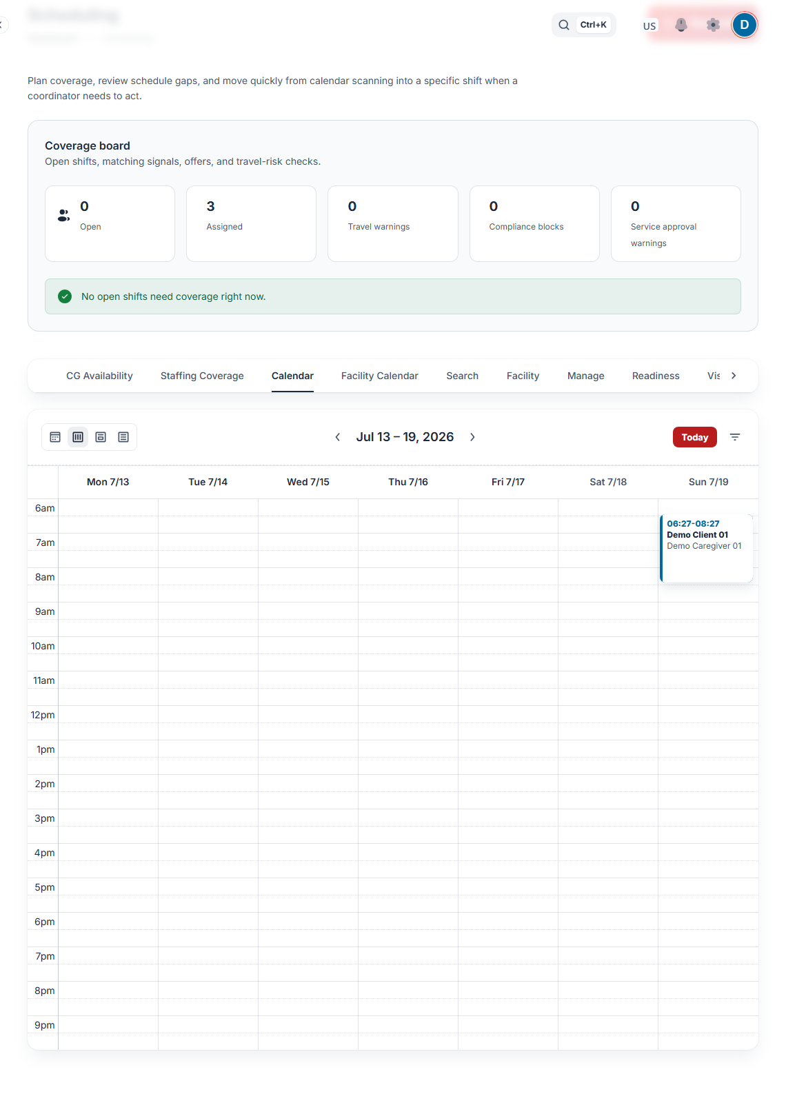 Real iCare interface with synthetic demonstration data