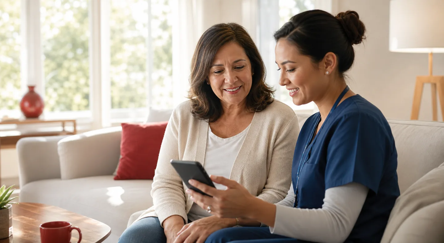 Caregiver and family member reviewing care together